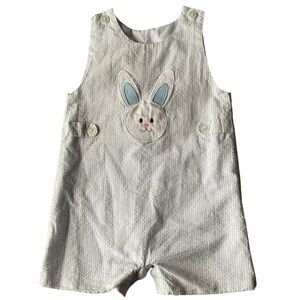 Smoked Jon Jon romper Easter bunny seersucker 3T EUC